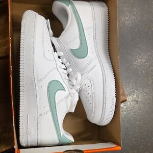 Nike White Sneakers with Mint Green Swoosh